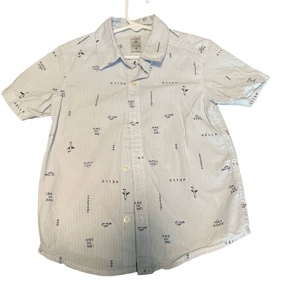 Carter’s Boys Button Down Short Sleeves Shirt Airplanes and Cars 5T